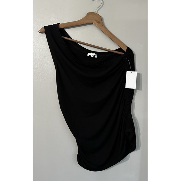 NWT‎ Good American Good Touch Ruched One Shoulder Tank Top Sz 5  Black - Picture 2 of 9